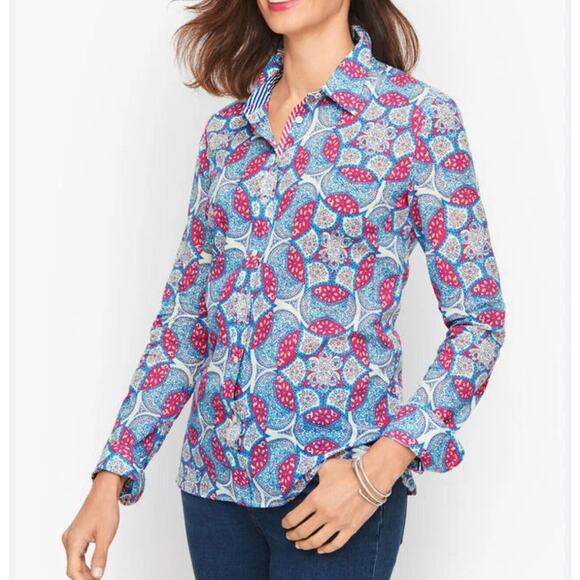 Talbots Blouse‎ Top L Petite Garden Medallion Button Front Long Sleeve Thin NEW - Picture 12 of 12